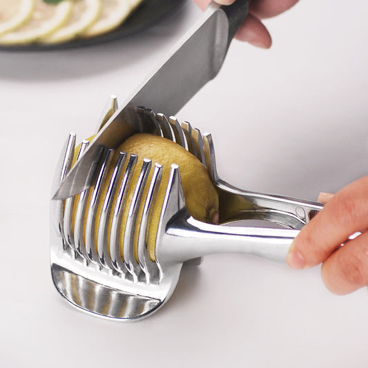 Kitchen Gadgets Handy Stainless Steel Onion Holder Potato Tomato Slicer Vegetable Fruit Cutter Safety Cooking Tools Accessories
